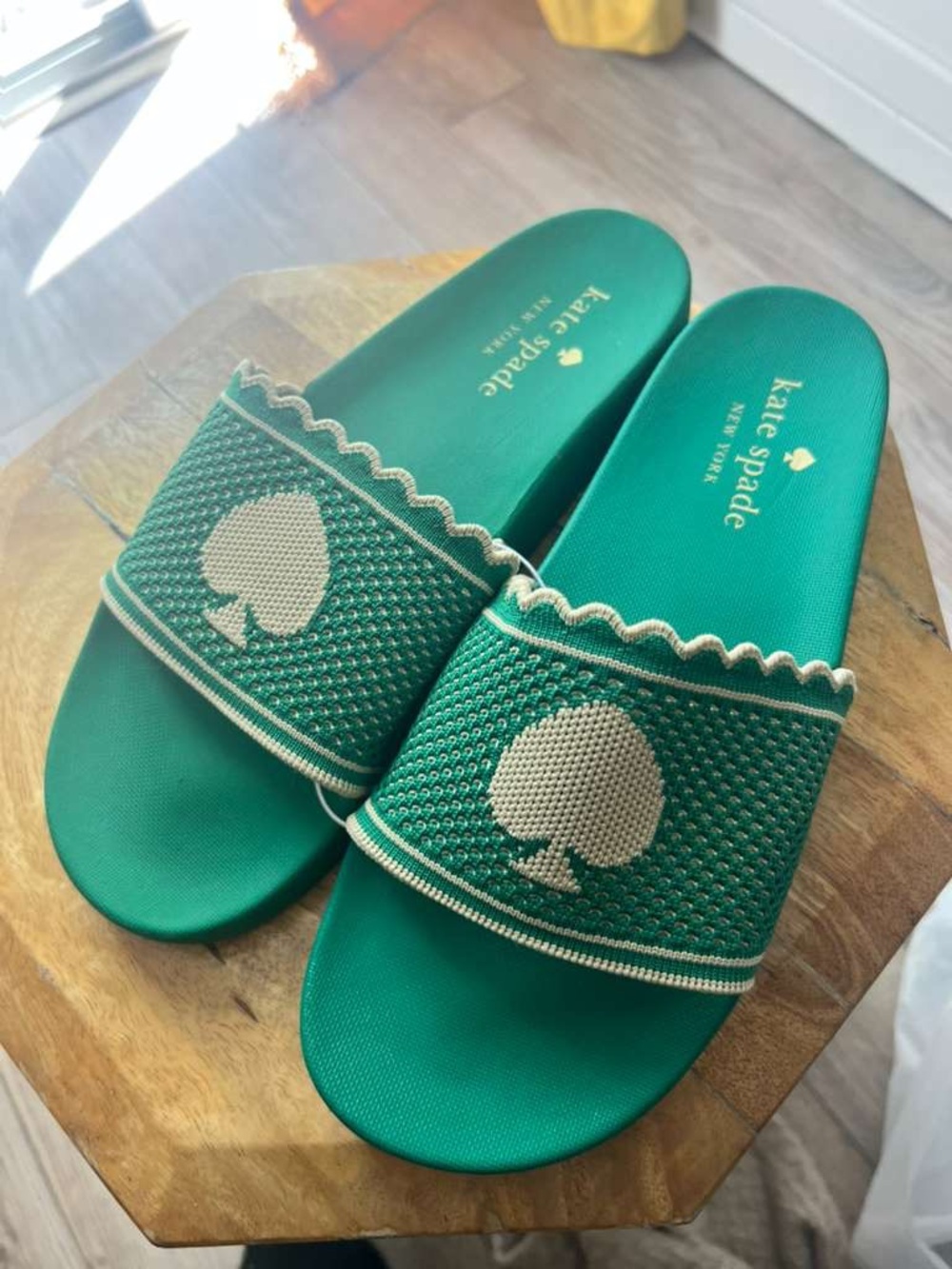NEW Kate Spade Green Spade Knit Scalloped La Jolla Slides - Womens Size 11